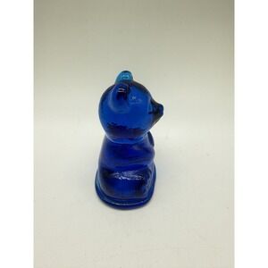 Fenton Cobalt Blue Art Glass Sitting Vintage Teddy Bear Figurine 3.25" Tall